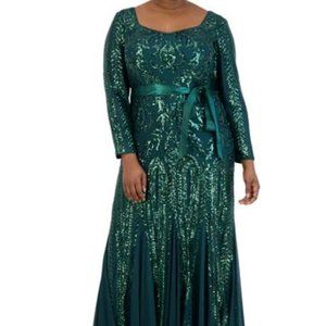 R. M. Richards Long-Sleeved Sequined Evening Gown (Hunter Green)